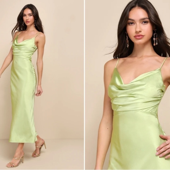 LULU's Prom Wedding Glamorous Satin Sexy Cowl Neck Satin Open Back Midi Dress - Picture 3 of 4